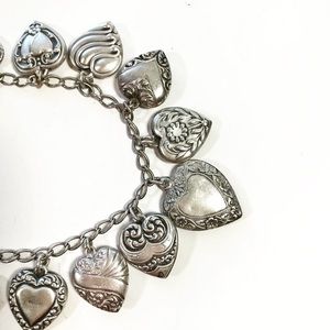 Antique Sterling Silver Heart Charm Bracelet